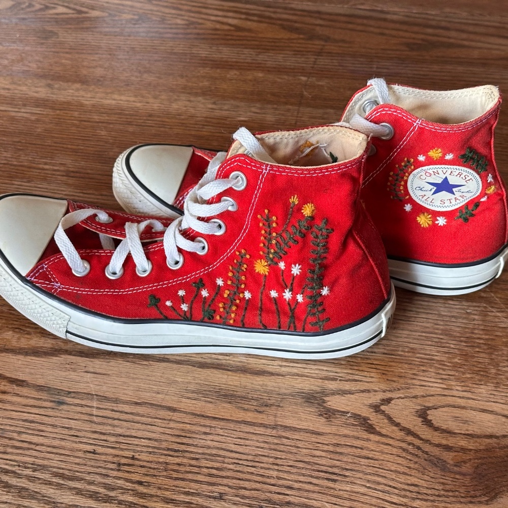 One-of-a-Kind Hand-Stitched Embroidered Converse Sneakers Women’s 10, Men’s 8 - Picture 2 of 15